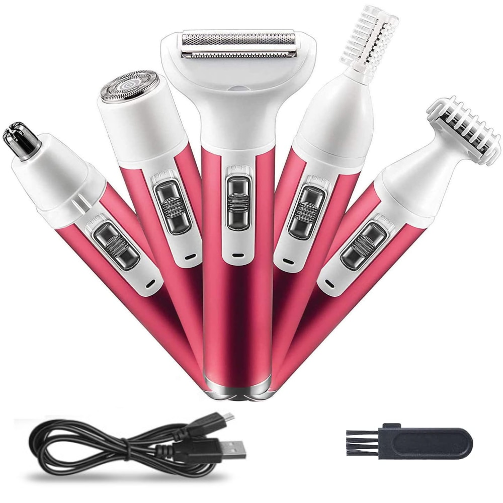 5 in 1 Electric Hair Remover featuring multiple grooming heads for versatile hair removal, designed for women.