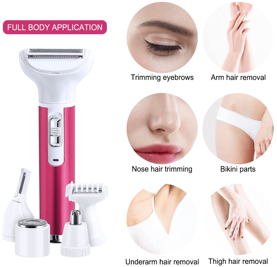 5 in 1 Electric Hair Remover featuring multiple grooming heads for versatile hair removal, designed for women.