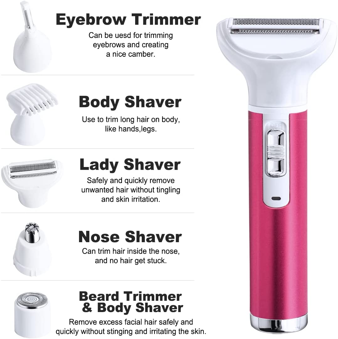 5 in 1 Electric Hair Remover featuring multiple grooming heads for versatile hair removal, designed for women.
