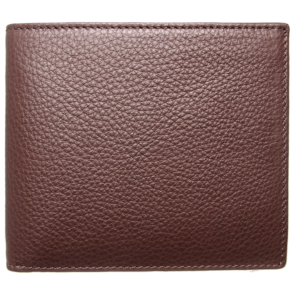 8 Credit Card Pebbled Leather Billfold in Brown, showcasing soft grained calfskin leather with multiple card slots and a slim profile.