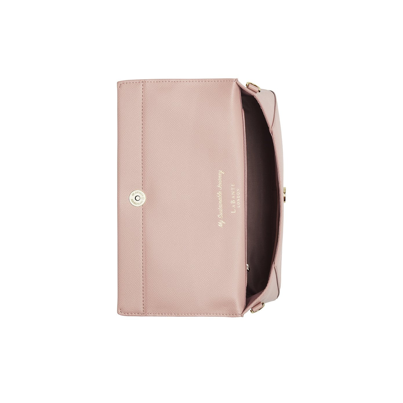 Alder Pink Clutch & Cross-Body Bag featuring faux snake embellishment, adjustable strap, and LaBante London logo.