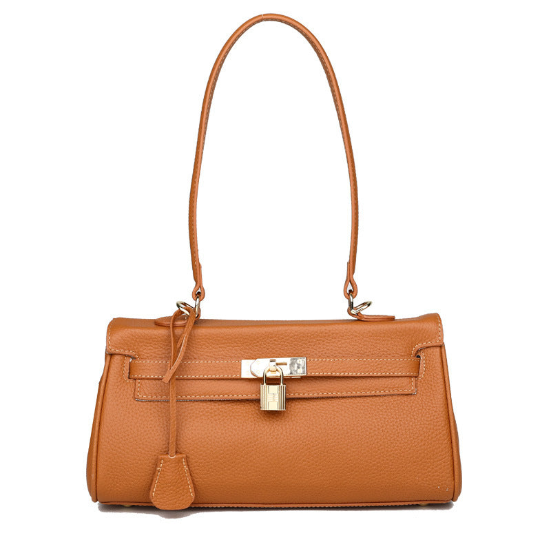 All-match PU Leather Portable Messenger Bag for Women in a stylish horizontal square shape, featuring a plain pattern and inner patch pocket.