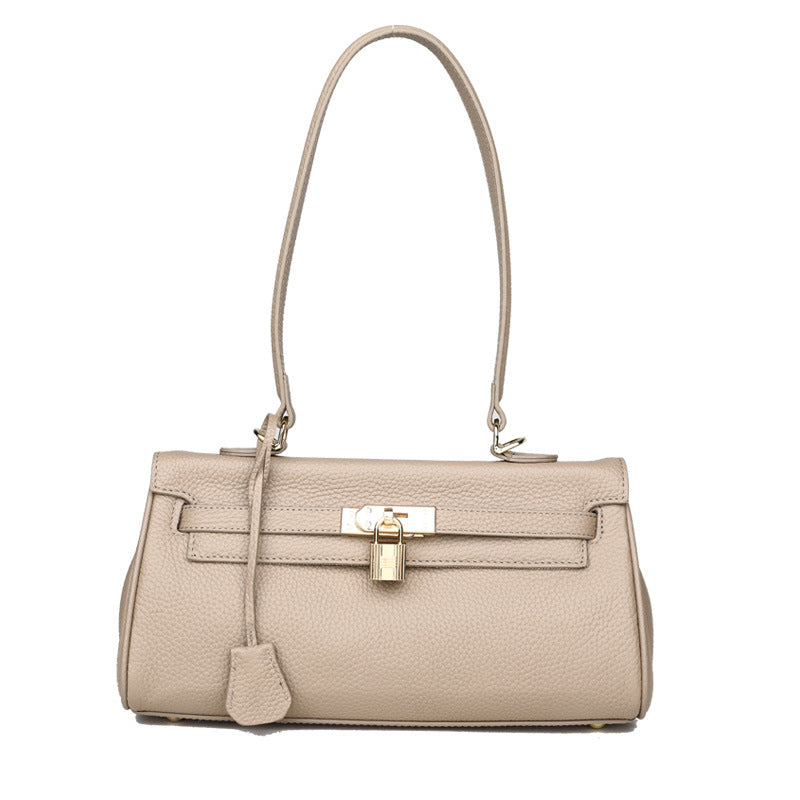 All-match PU Leather Portable Messenger Bag for Women in a stylish horizontal square shape, featuring a plain pattern and inner patch pocket.