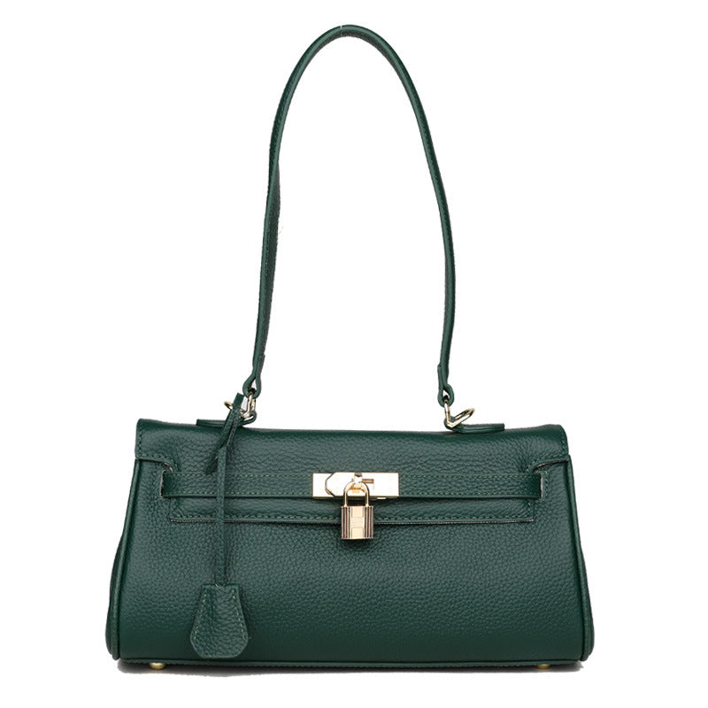 All-match PU Leather Portable Messenger Bag for Women in a stylish horizontal square shape, featuring a plain pattern and inner patch pocket.