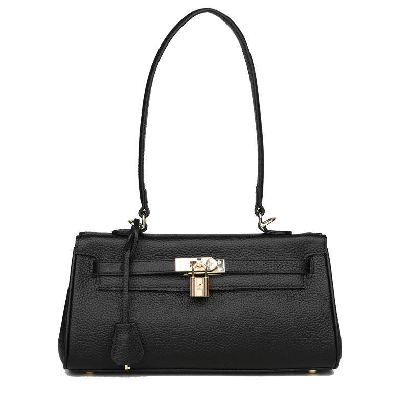 All-match PU Leather Portable Messenger Bag for Women in a stylish horizontal square shape, featuring a plain pattern and inner patch pocket.