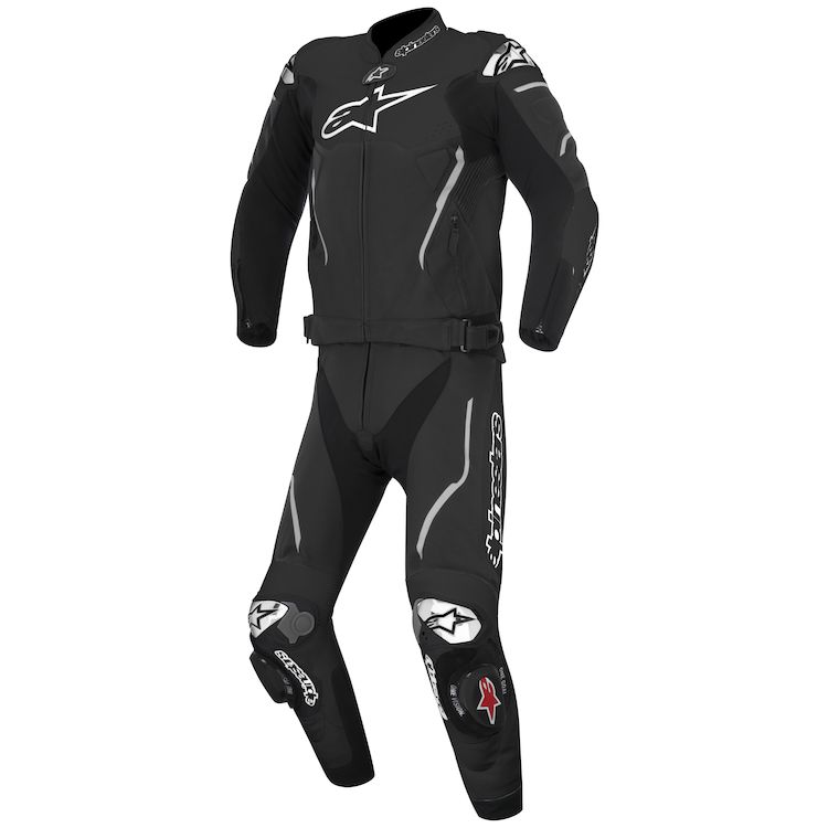 Alpinestars Atem 2-Piece Race Suit showcasing premium leather, stretch panels, and CE rated armor for optimal protection and comfort.