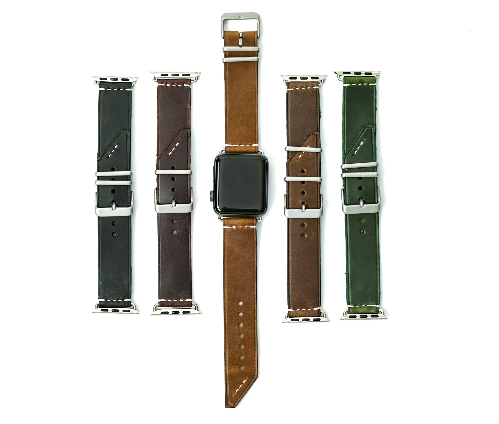 Apple Band - Classic, handcrafted leather watch band with heavy-duty hardware, customizable with initials.