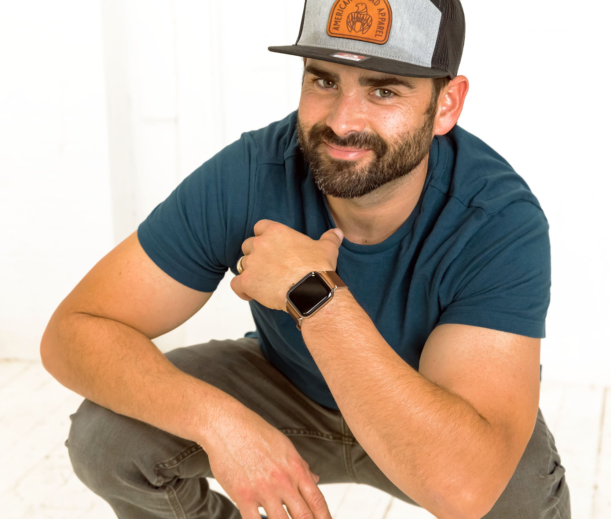 Apple Band - Classic, handcrafted leather watch band with heavy-duty hardware, customizable with initials.