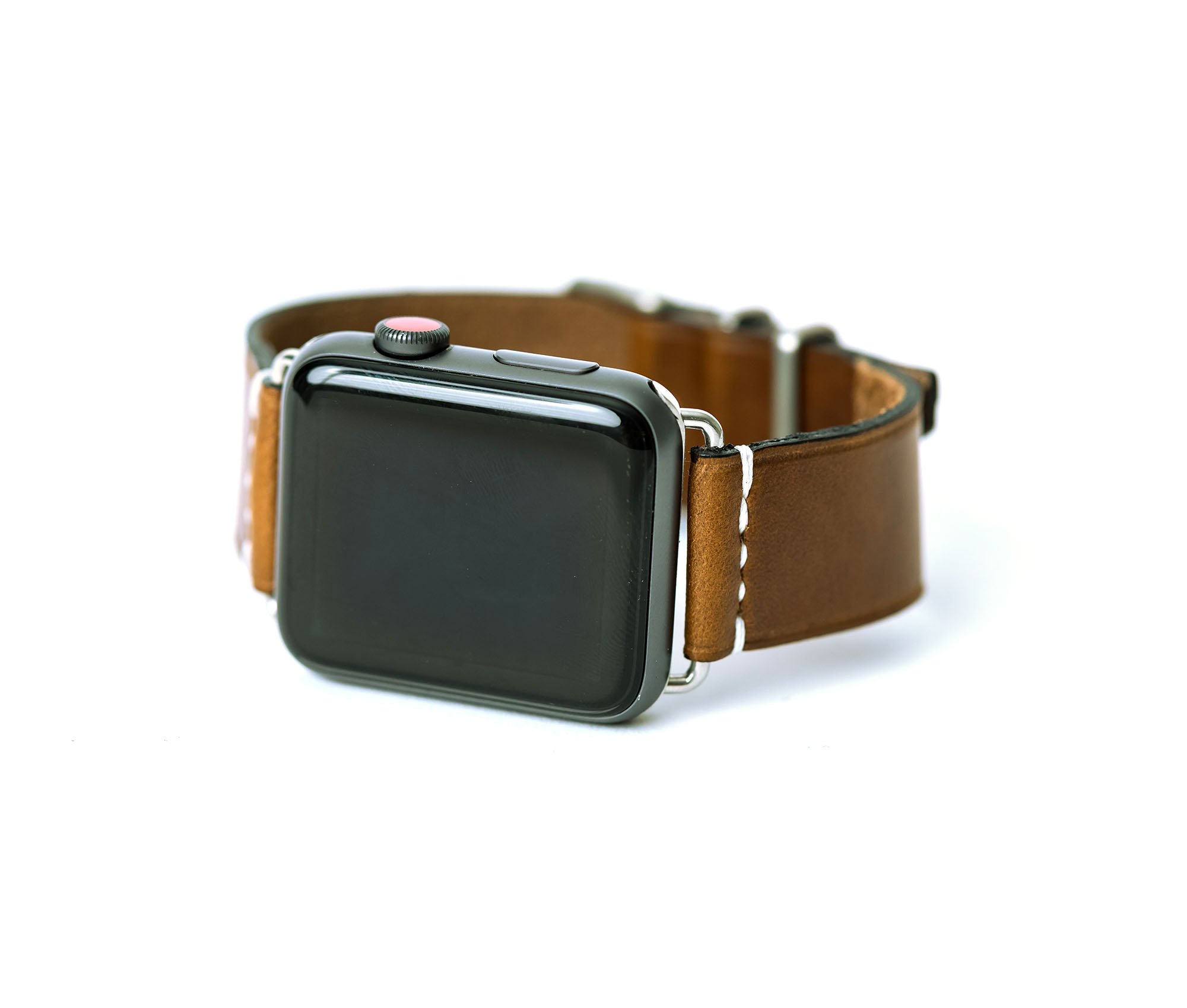 Apple Band - Classic, handcrafted leather watch band with heavy-duty hardware, customizable with initials.