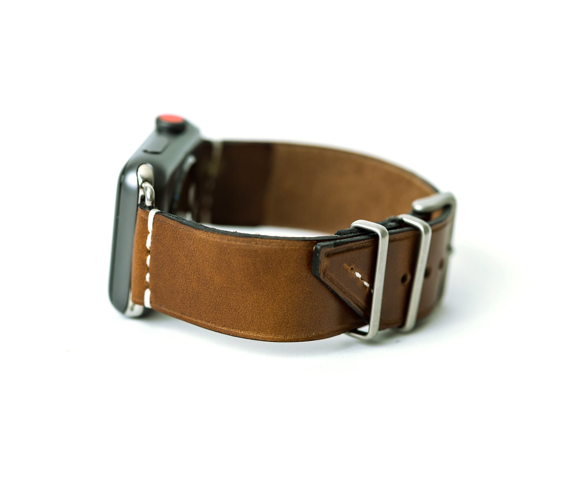 Apple Band - Classic, handcrafted leather watch band with heavy-duty hardware, customizable with initials.