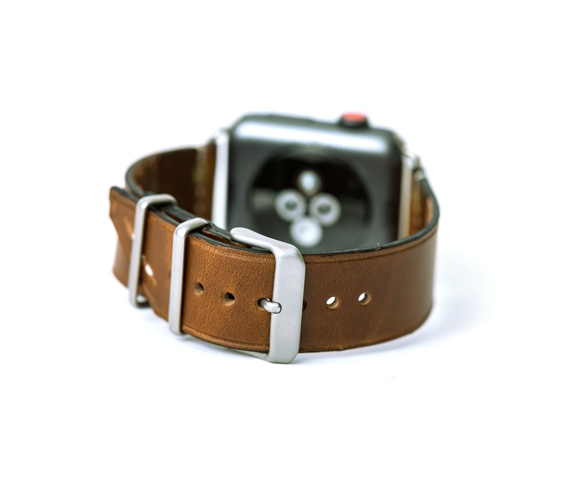 Apple Band - Classic, handcrafted leather watch band with heavy-duty hardware, customizable with initials.