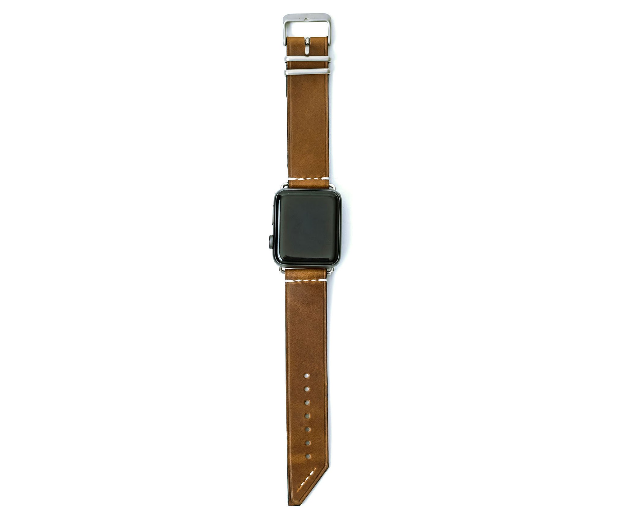 Apple Band - Classic, handcrafted leather watch band with heavy-duty hardware, customizable with initials.