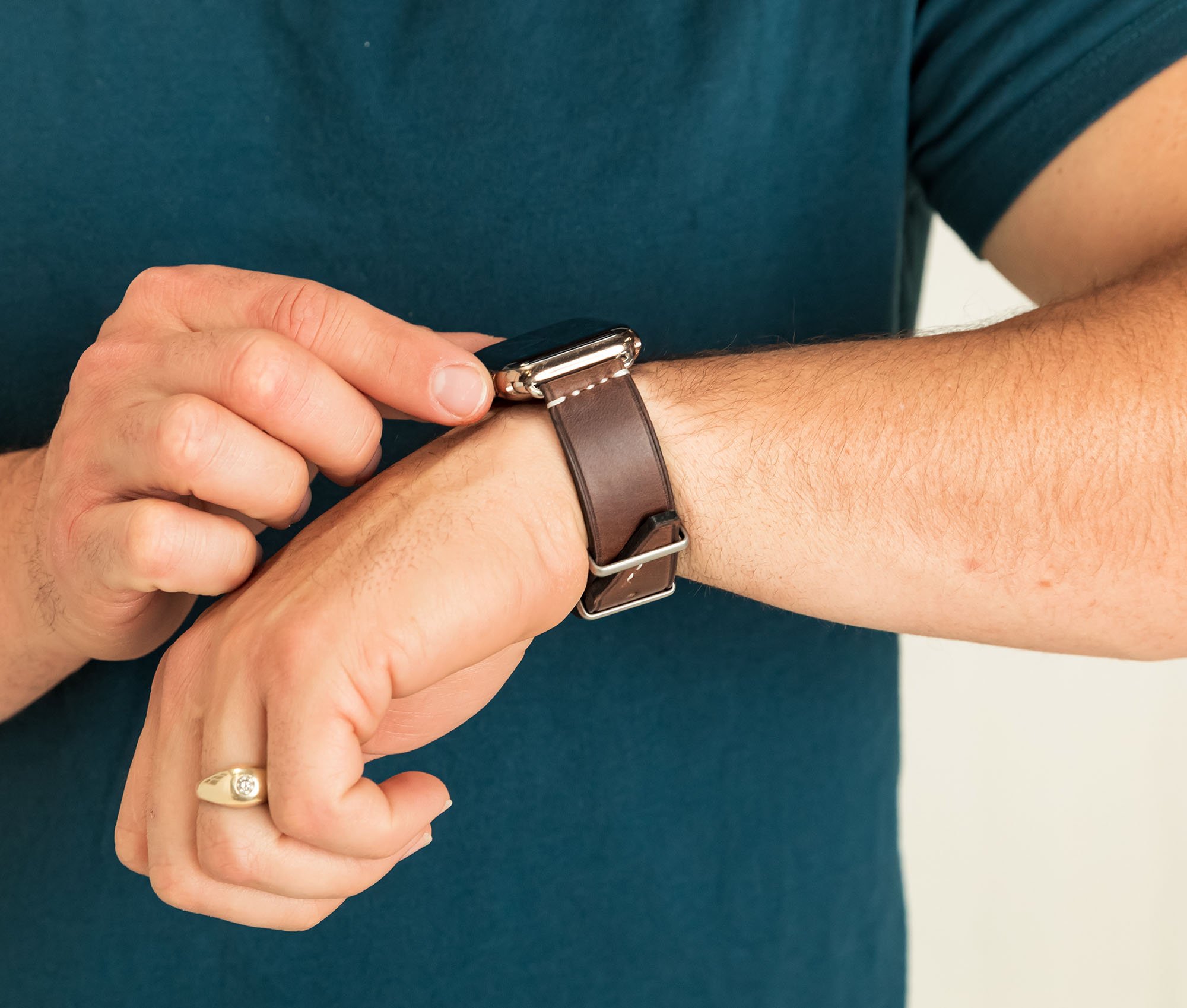 Apple Band - Classic, handcrafted leather watch band with heavy-duty hardware, customizable with initials.