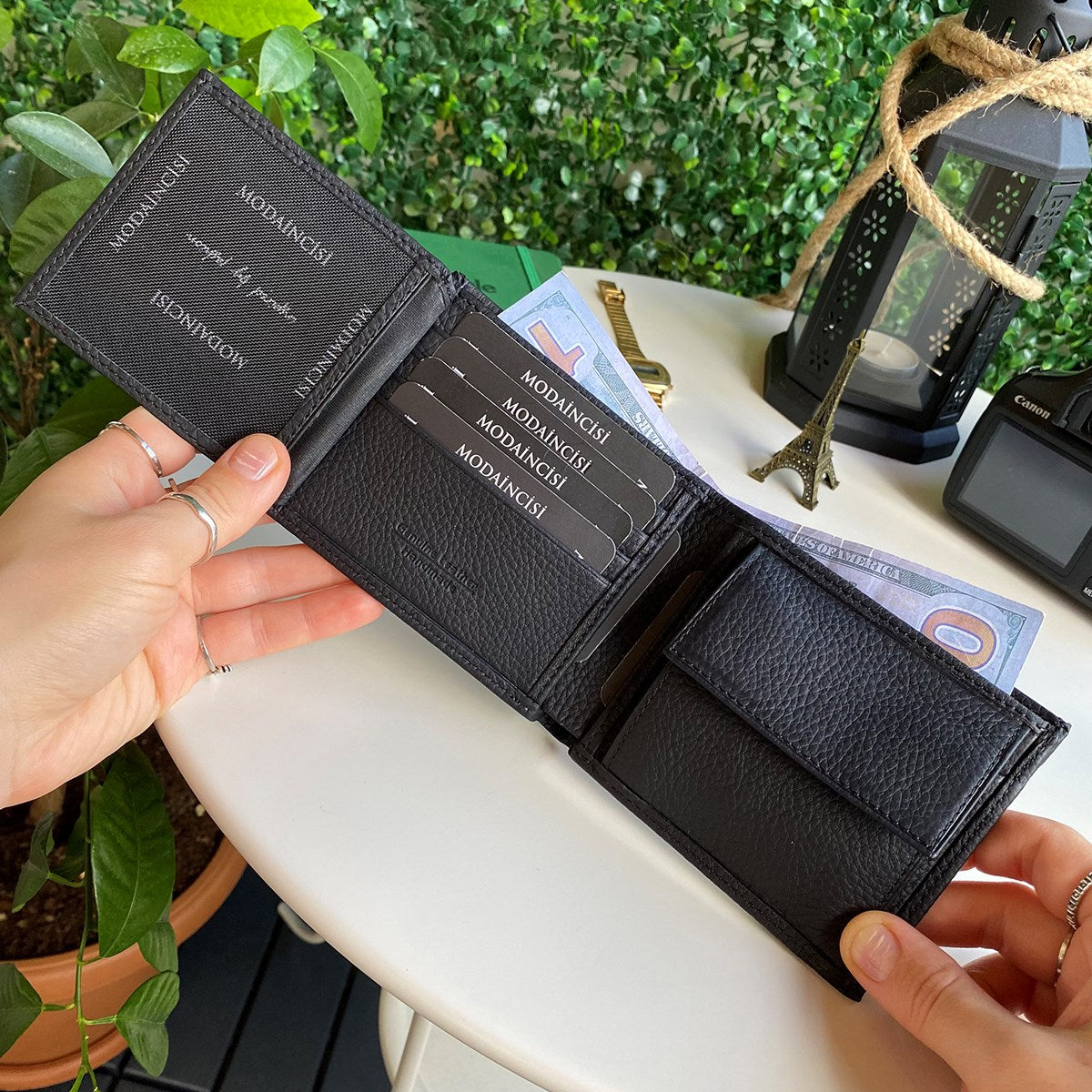 Atlanta Genuine Leather Trifold Wallet in various colors with coin pouch compartment, showcasing its sleek design and high-quality leather.