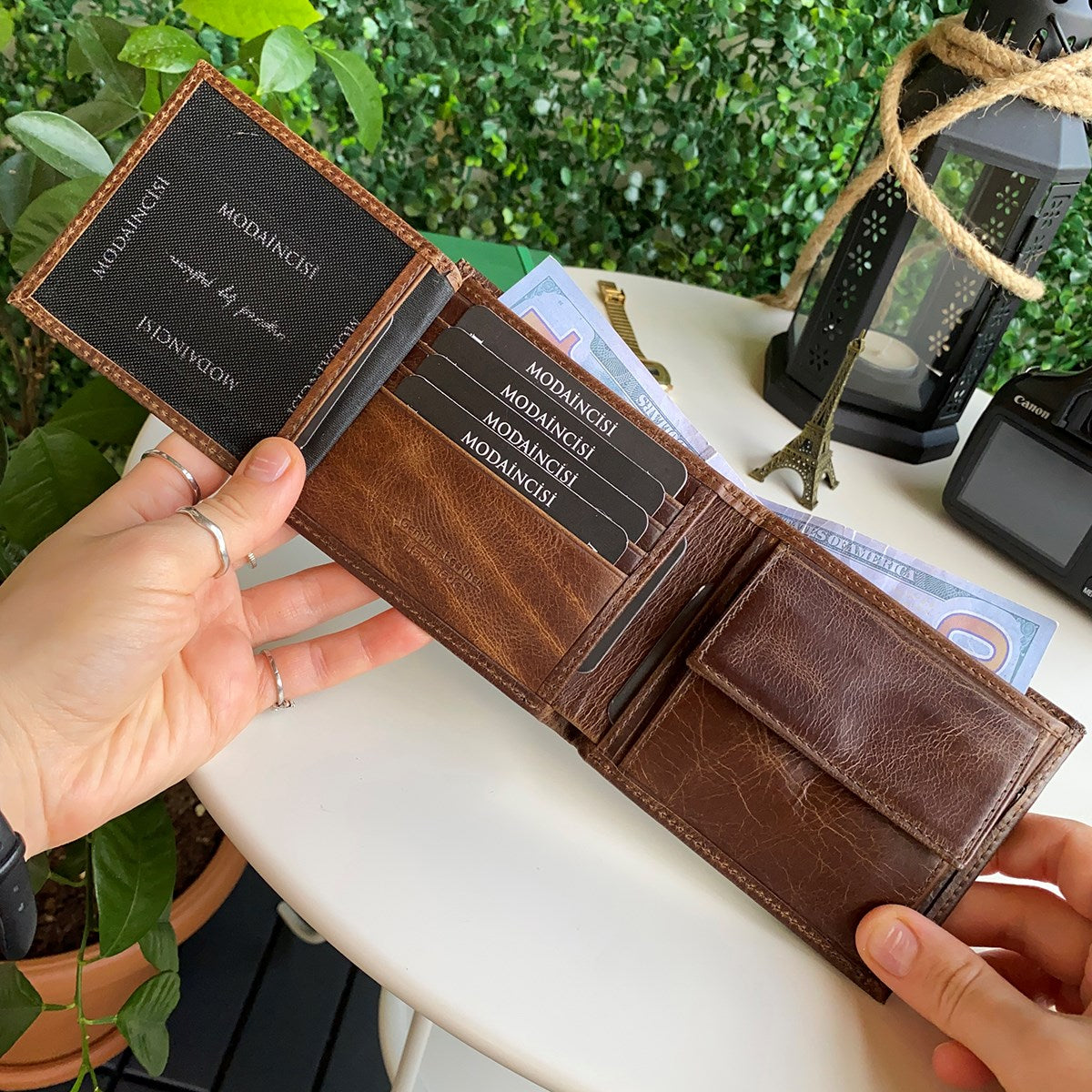 Atlanta Genuine Leather Trifold Wallet in various colors with coin pouch compartment, showcasing its sleek design and high-quality leather.