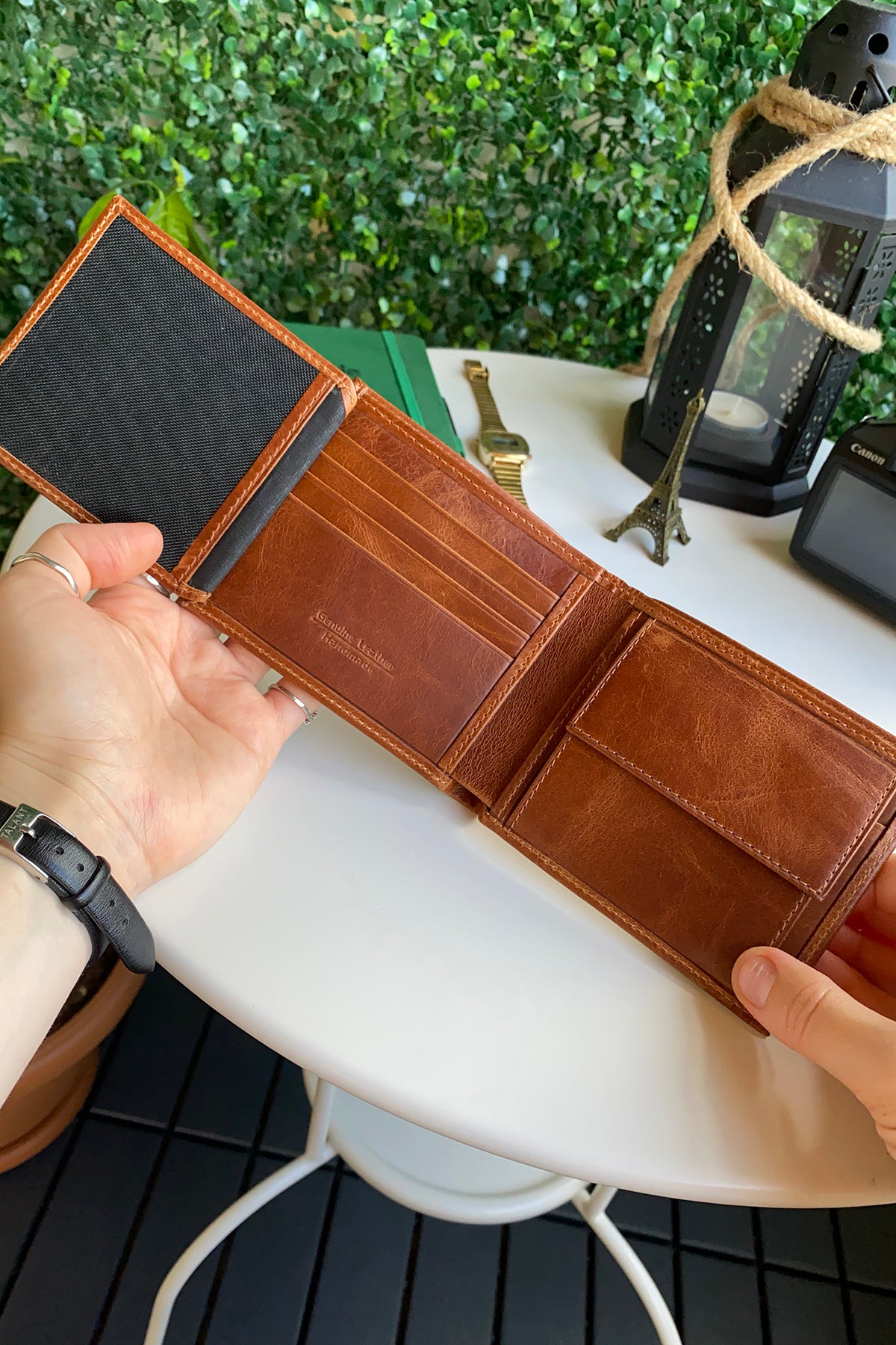 Atlanta Genuine Leather Trifold Wallet in various colors with coin pouch compartment, showcasing its sleek design and high-quality leather.