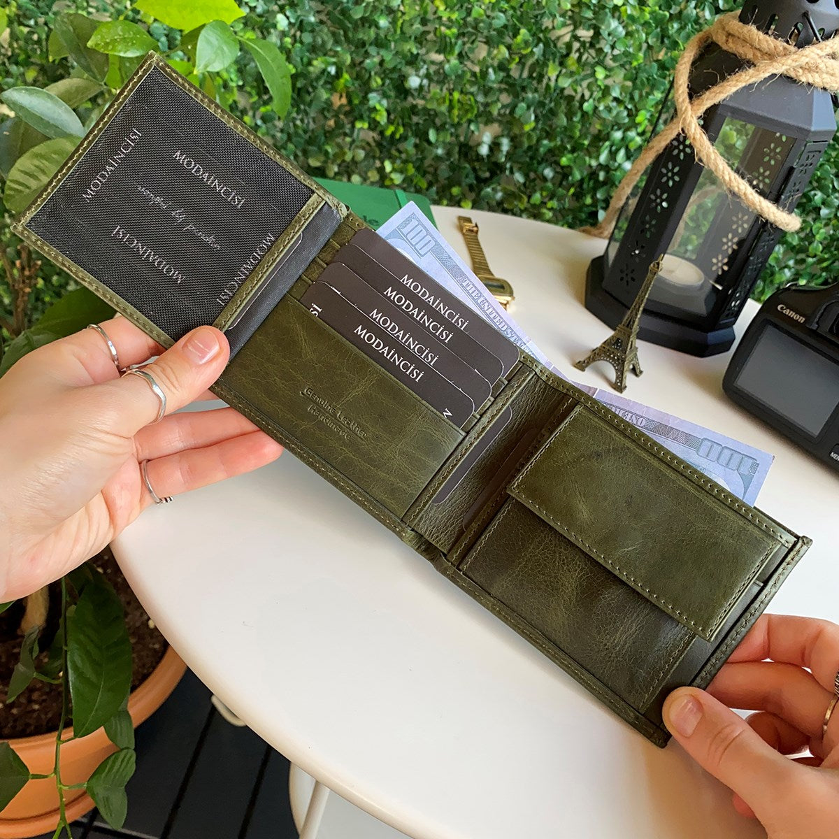 Atlanta Genuine Leather Trifold Wallet in various colors with coin pouch compartment, showcasing its sleek design and high-quality leather.