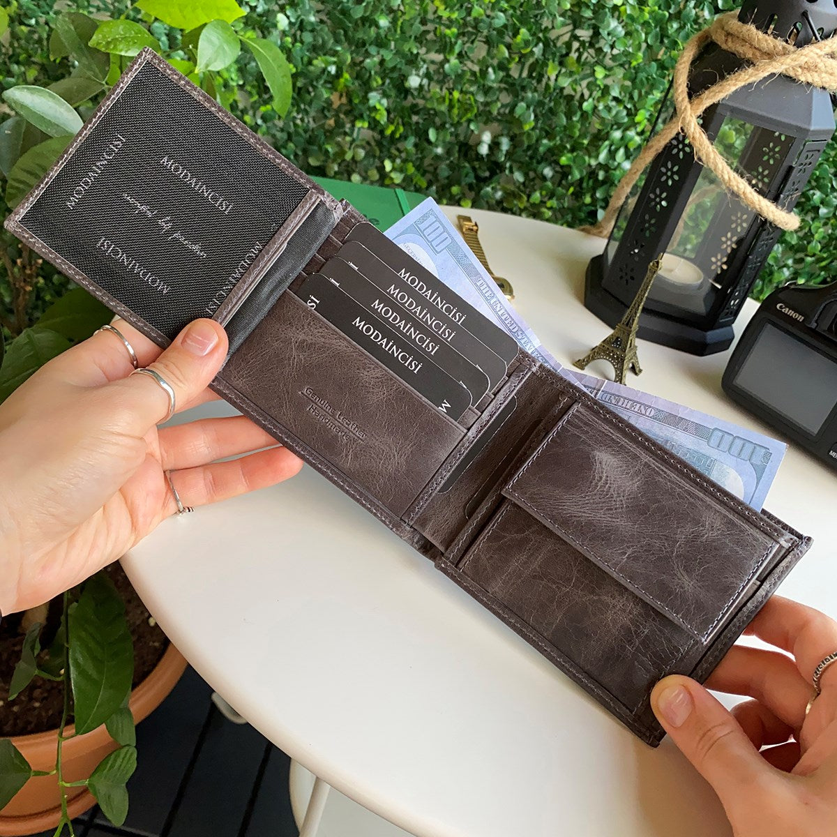 Atlanta Genuine Leather Trifold Wallet in various colors with coin pouch compartment, showcasing its sleek design and high-quality leather.