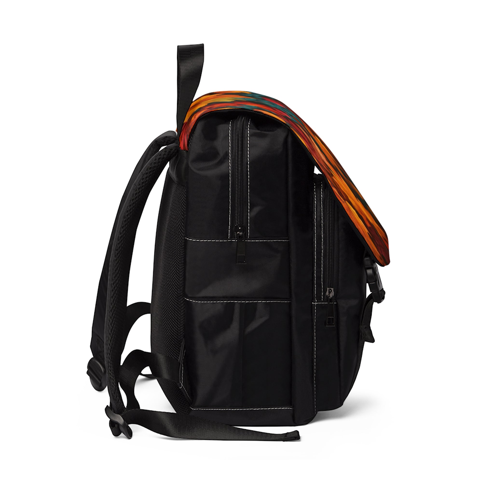 Autumn Fall Unisex Casual Shoulder Backpack featuring vibrant leaf patterns and a solid knit accent, perfect for Thanksgiving outings.