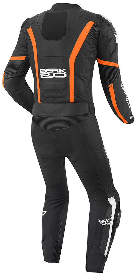 Berik Losail Two Piece Motorcycle Leather Suit showcasing premium cowhide leather and protective features.