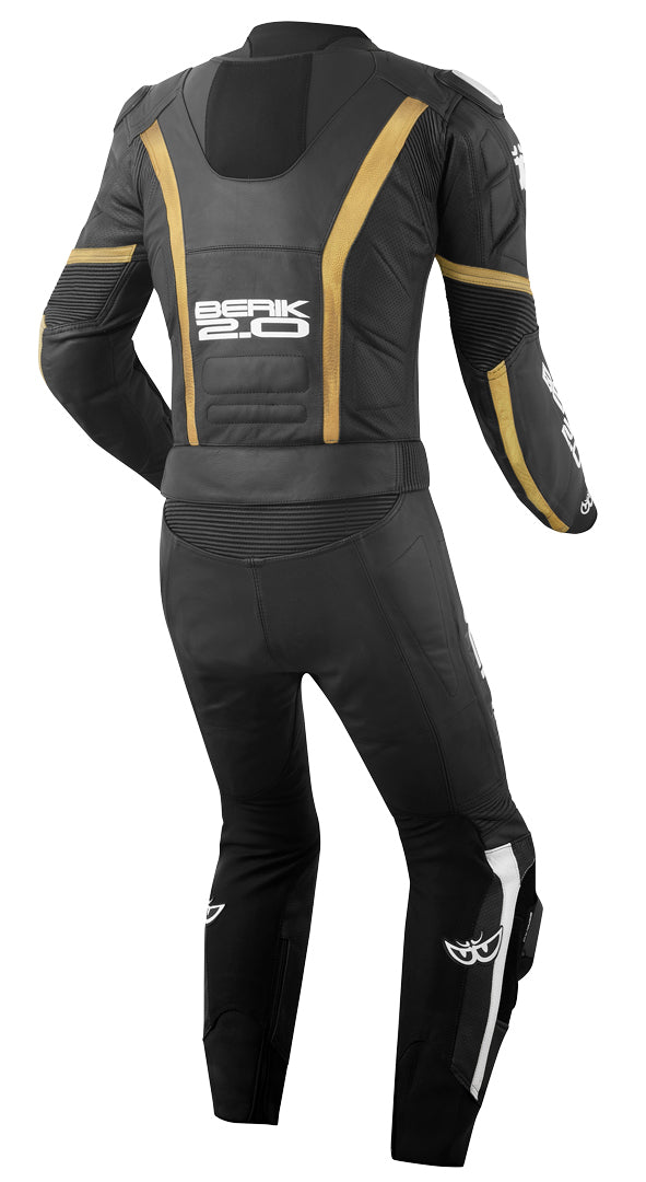 Berik Losail Two Piece Motorcycle Leather Suit showcasing premium cow leather and protective features.