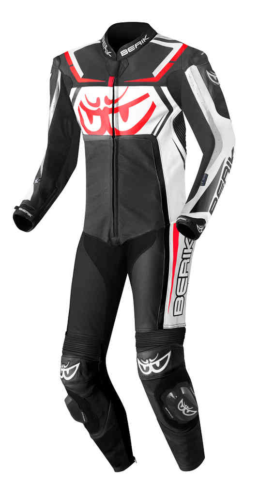 Berik Race-Tech One Piece Motorcycle Leather Suit showcasing full-grain cowhide leather and protective features.