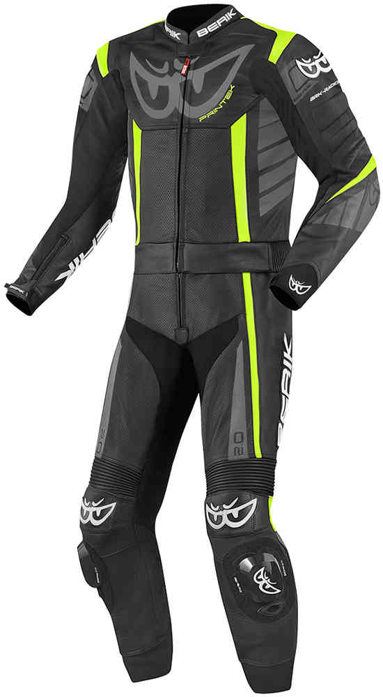 Berik Zakura Two Piece Motorcycle Leather Suit showcasing premium cowhide leather and flexible design features for optimal comfort and protection.