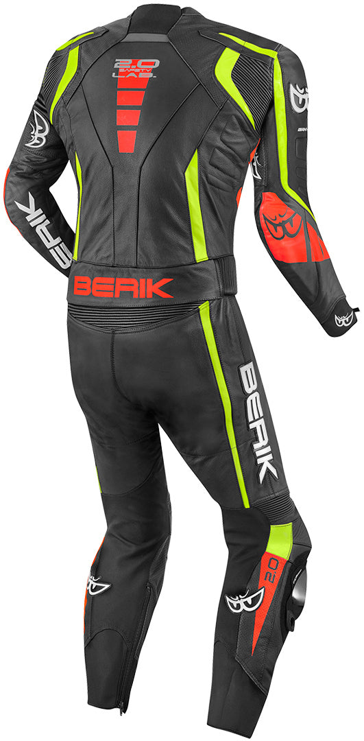 Berik Zakura Two Piece Motorcycle Leather Suit showcasing premium cow leather and sporty design features.