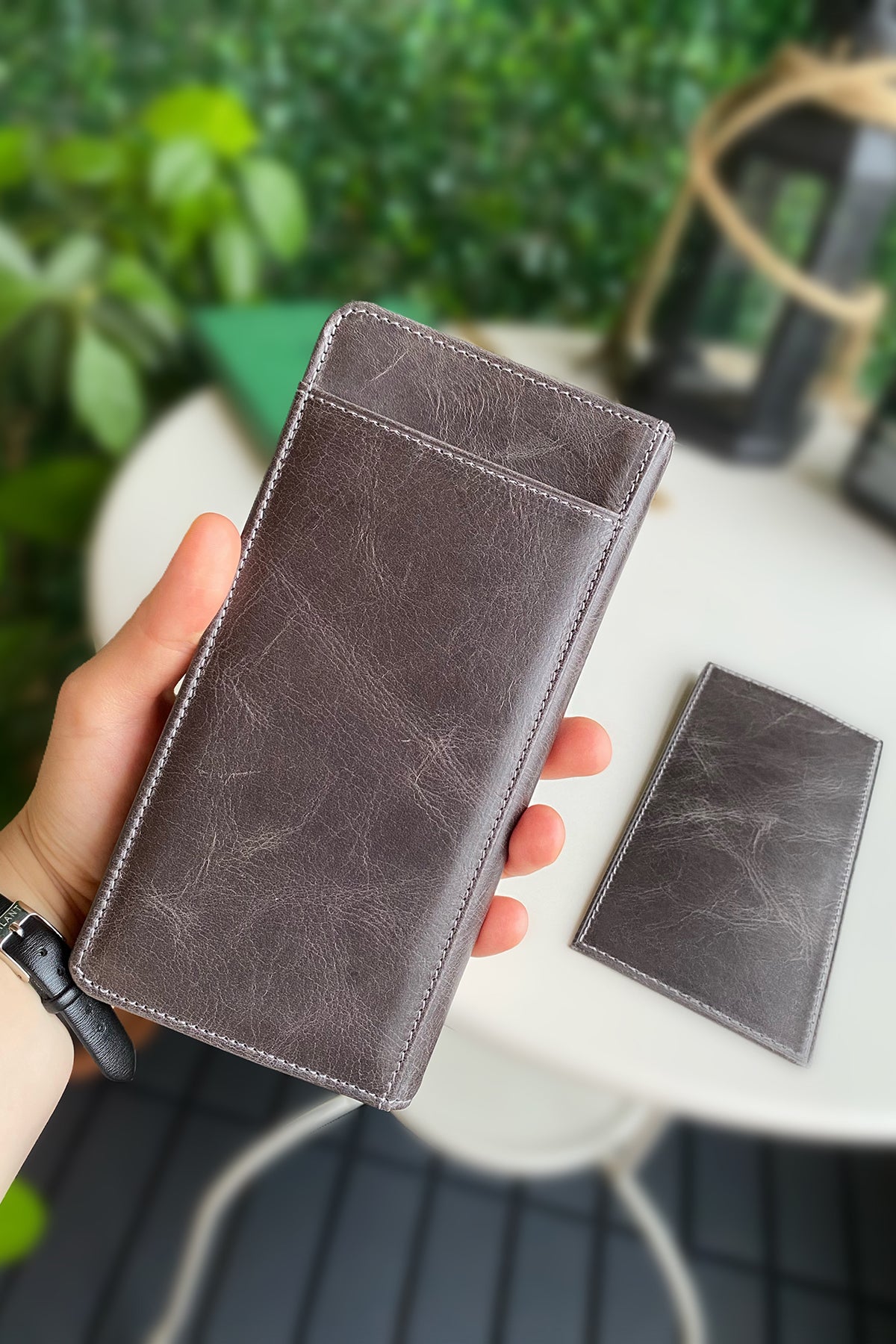 Boston Genuine Leather Wallet featuring a phone socket and multiple compartments in a stylish design.