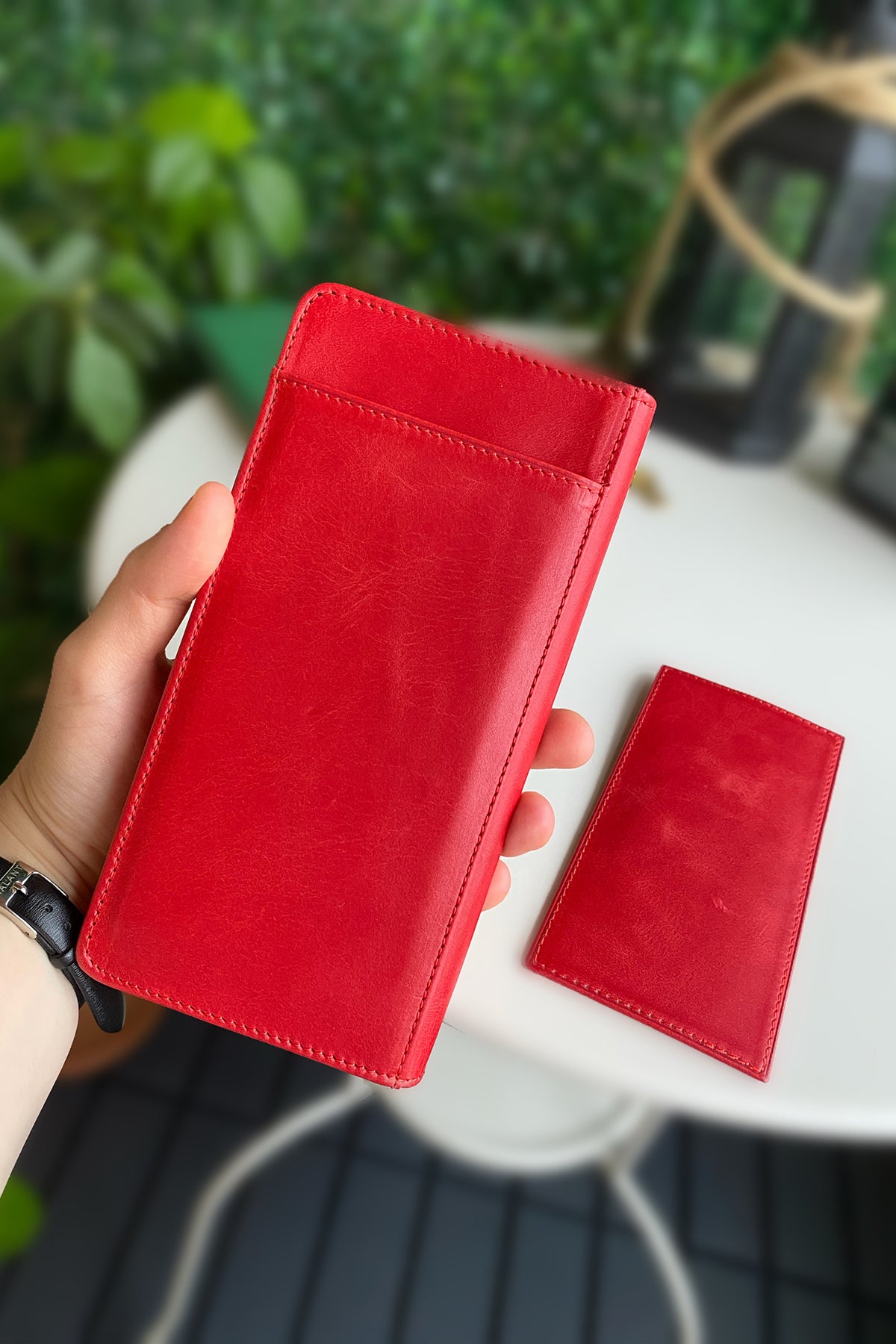 Boston Genuine Leather Wallet featuring a phone socket and multiple compartments in a stylish design.