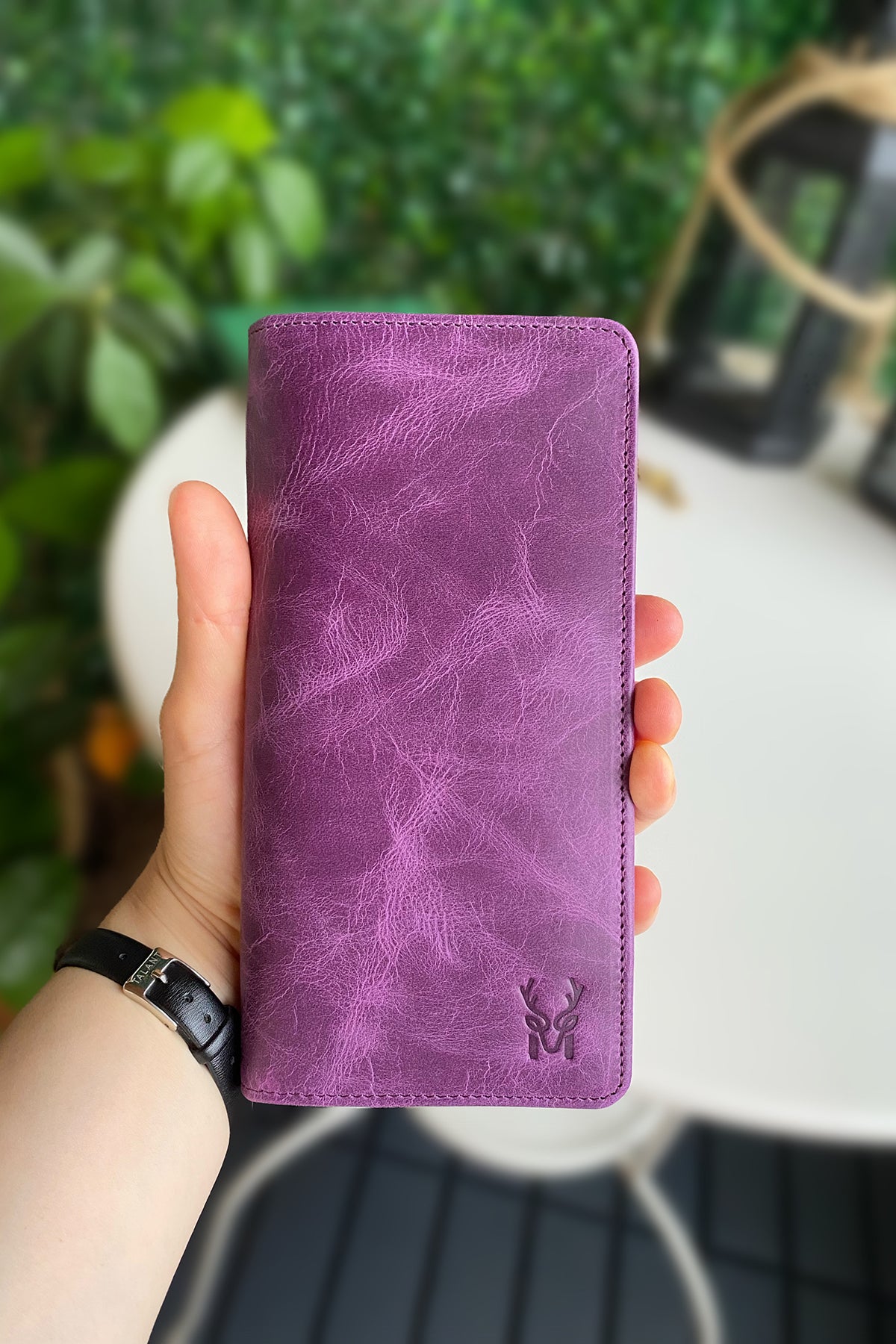 Boston Genuine Leather Wallet featuring a phone socket and multiple compartments in a stylish design.