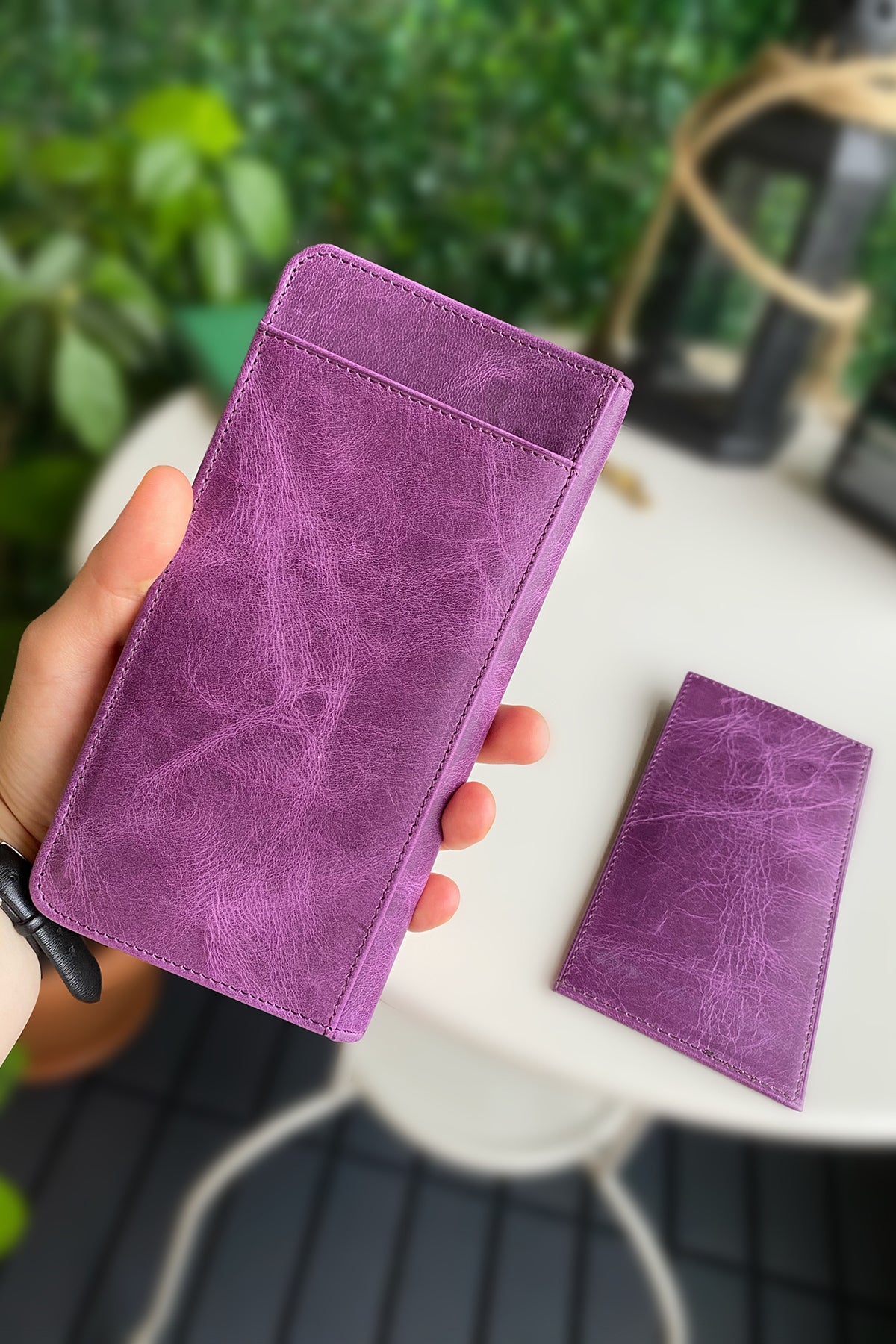 Boston Genuine Leather Wallet featuring a phone socket and multiple compartments in a stylish design.