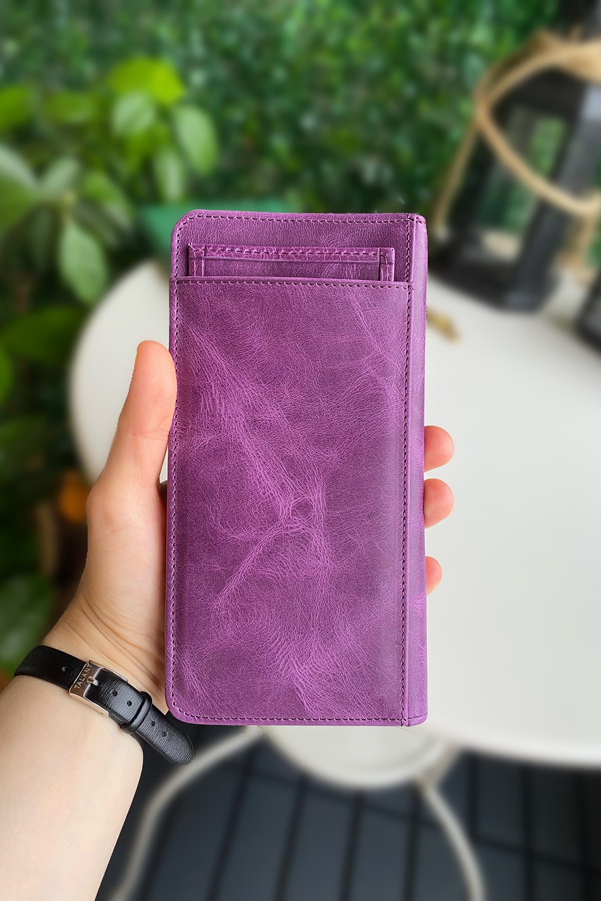 Boston Genuine Leather Wallet featuring a phone socket and multiple compartments in a stylish design.