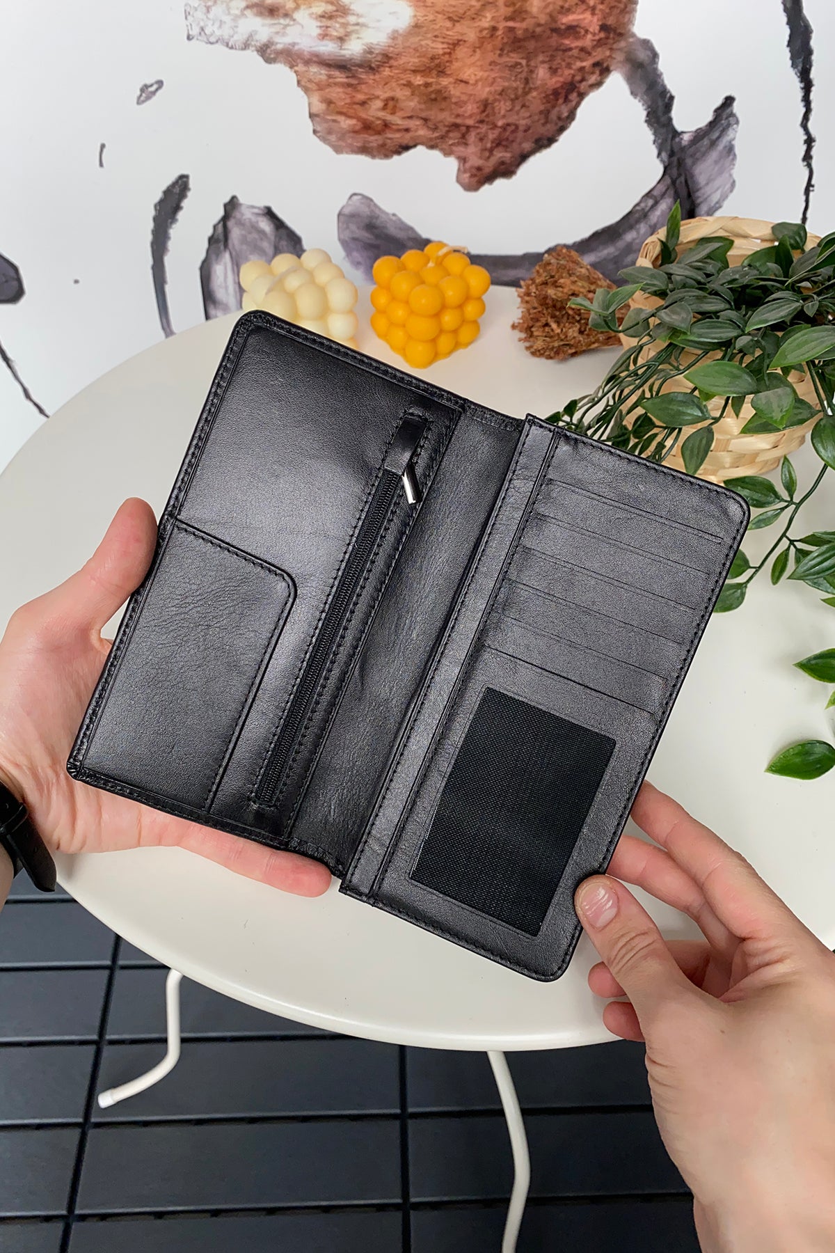 Boston Genuine Leather Wallet featuring a phone socket and multiple compartments in a stylish design.