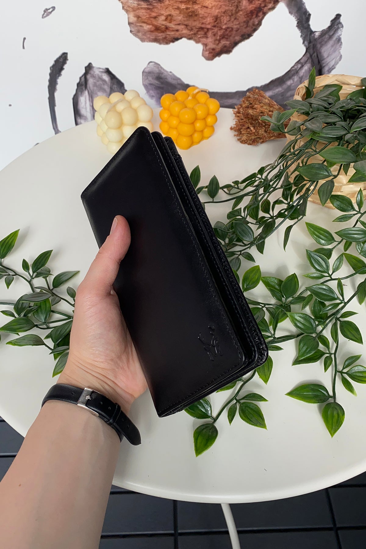 Boston Genuine Leather Wallet featuring a phone socket and multiple compartments in a stylish design.