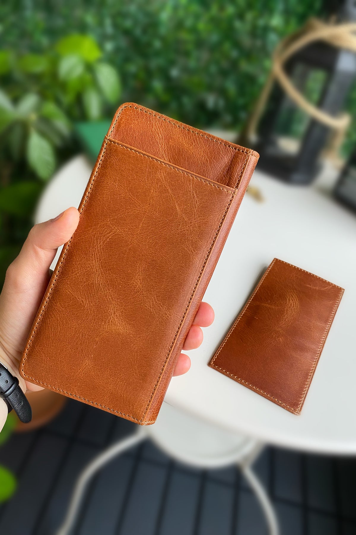 Boston Genuine Leather Wallet featuring a phone socket and multiple compartments in a stylish design.