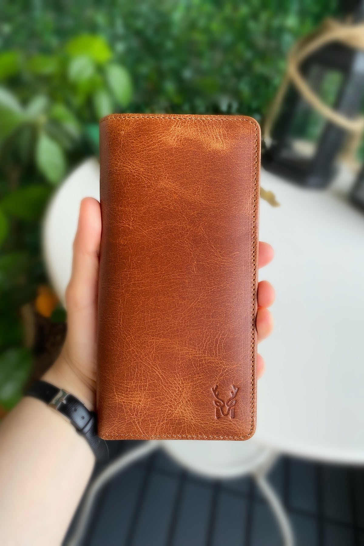 Boston Genuine Leather Wallet featuring a phone socket and multiple compartments in a stylish design.