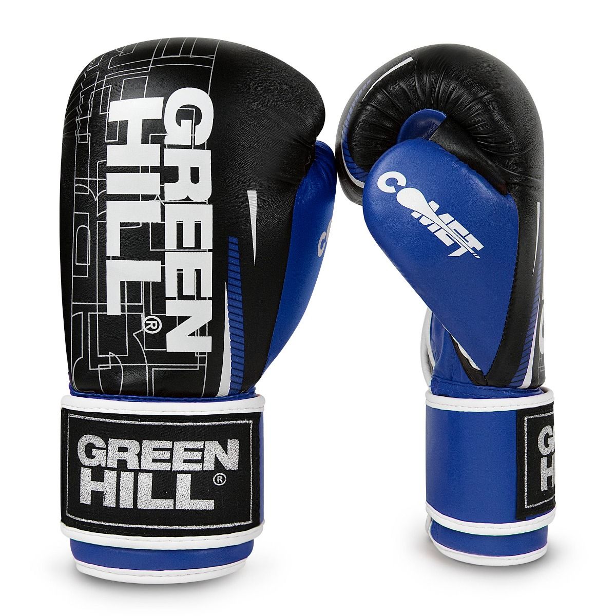 COMET Boxing Gloves in black/red and black/blue color options, made from durable artificial leather, designed for training.