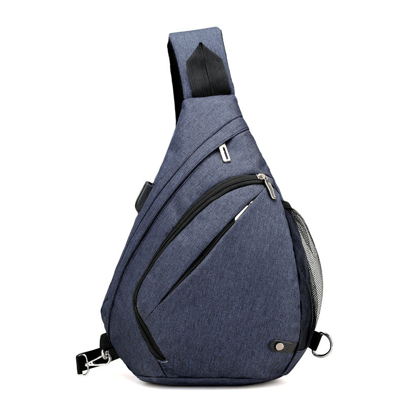 Breathable Large Chest Bag made of oxford cloth, featuring a USB charging port, spacious design, and stylish appearance.