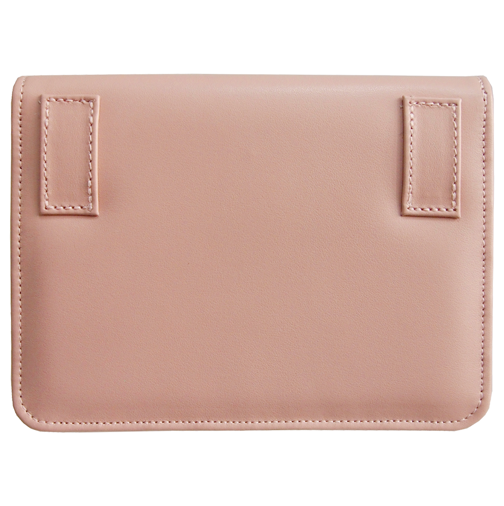 Buffed Leather Belt Pouch in coral pink with gold plated buckle, handmade in Italy, showcasing pebbled calf leather and a slim pencil strap.