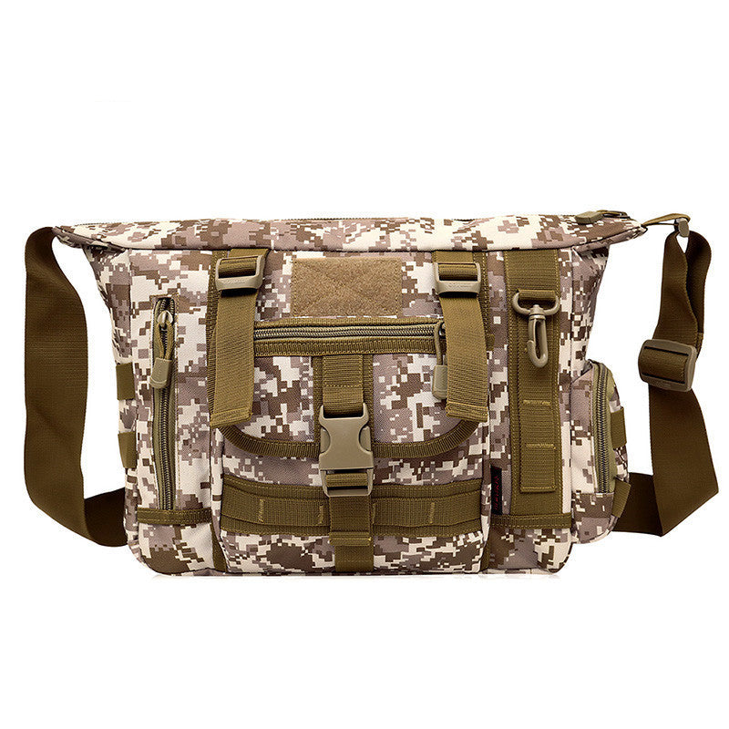 Business and Leisure Tactical Messenger Bag in camouflage design, showcasing its durable nylon material and spacious compartments.