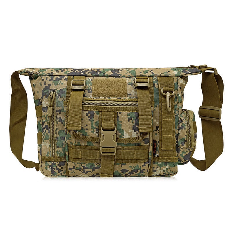 Business and Leisure Tactical Messenger Bag in camouflage design, showcasing its durable nylon material and spacious compartments.