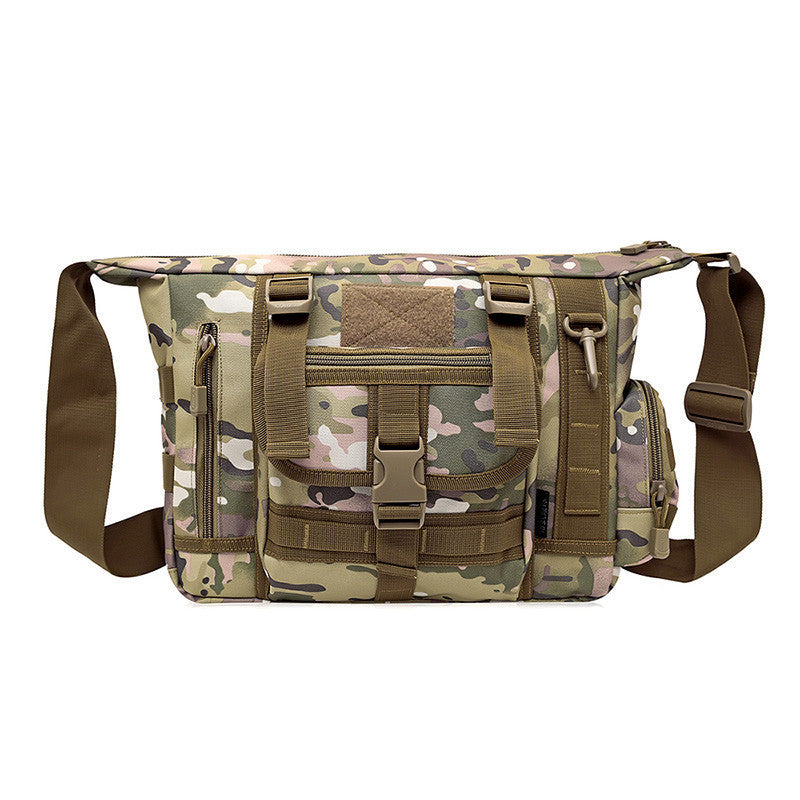 Business and Leisure Tactical Messenger Bag in camouflage design, showcasing its durable nylon material and spacious compartments.
