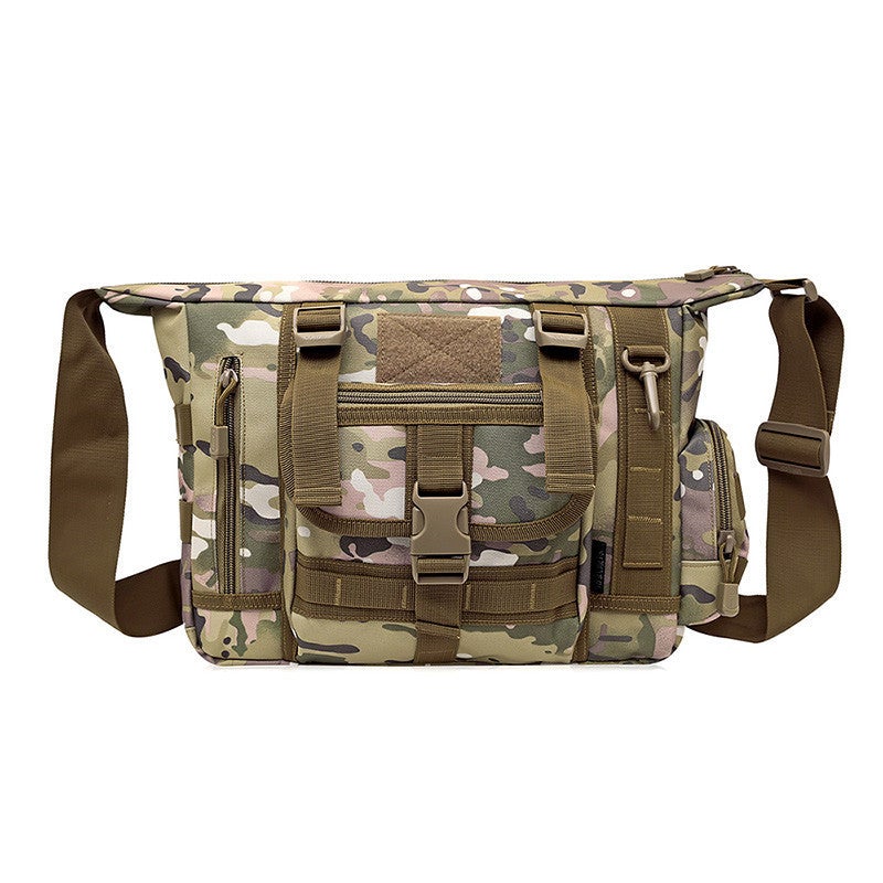 Business and Leisure Tactical Messenger Bag in camouflage design, showcasing its durable nylon material and spacious compartments.