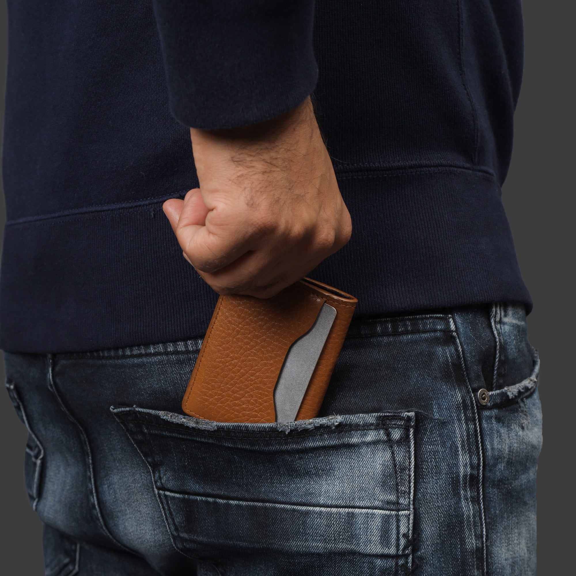 A stylish Business Cards Leather Wallet made from premium full grain leather, featuring multiple pockets for business cards and a sleek design.