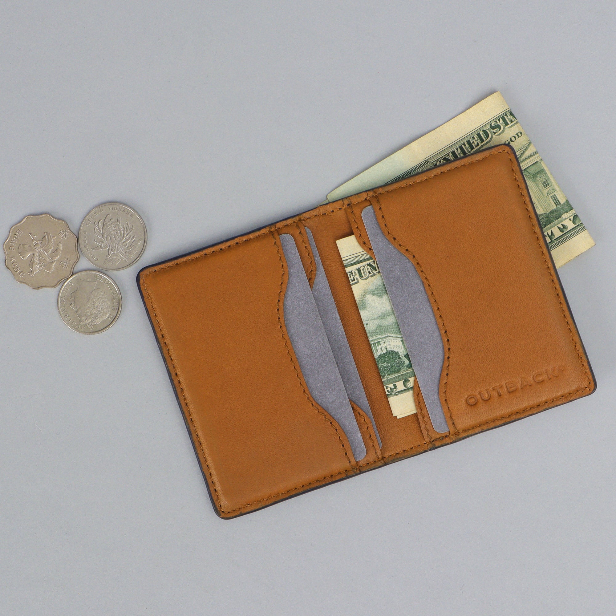 A sleek Business Cards Leather Wallet made from premium full grain leather, featuring multiple pockets for business cards, showcasing its elegant design.