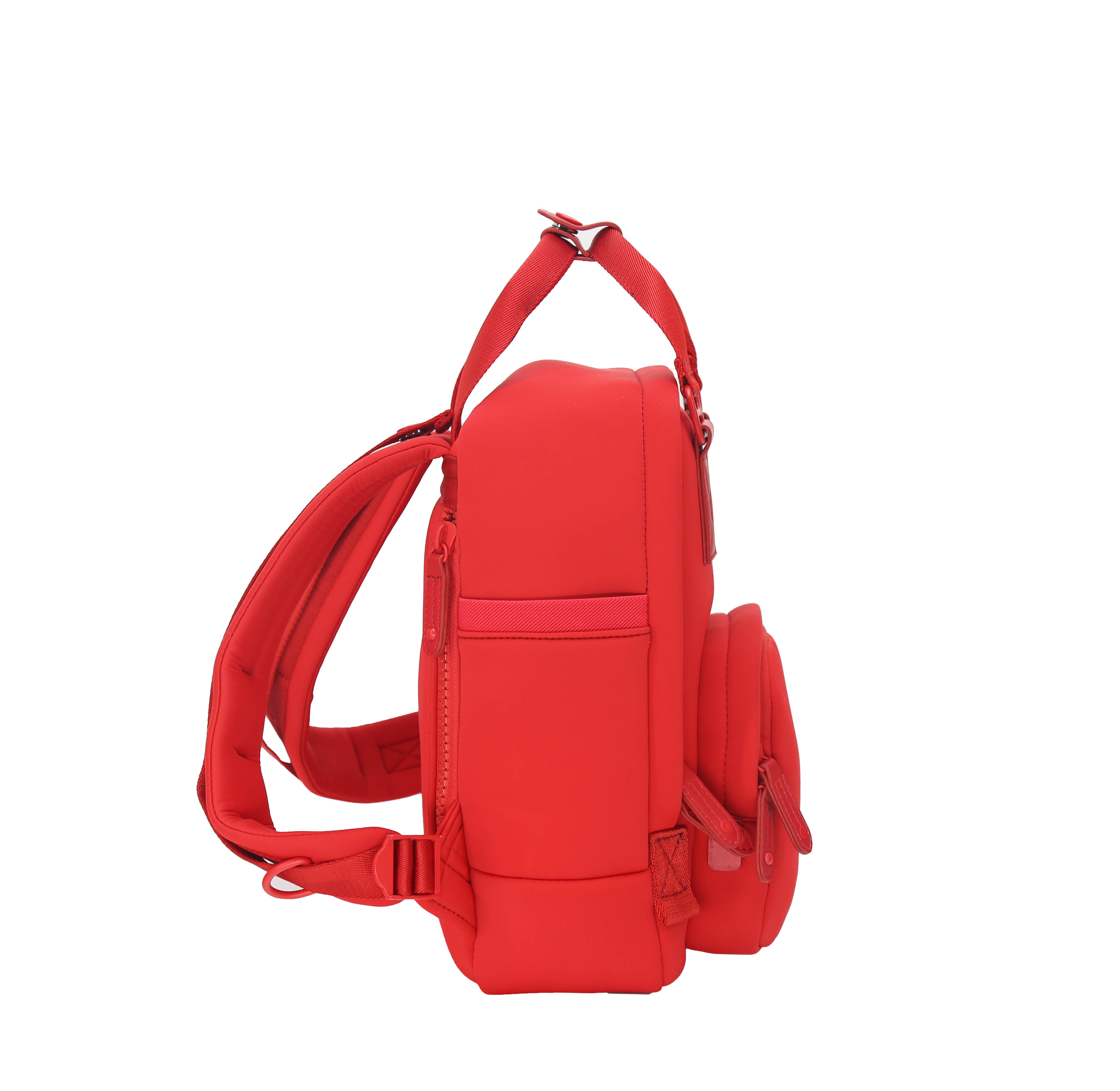 Cama Small Neoprene ELITE Cherry Tomato backpack showcasing its vibrant color and stylish design with multiple pockets.