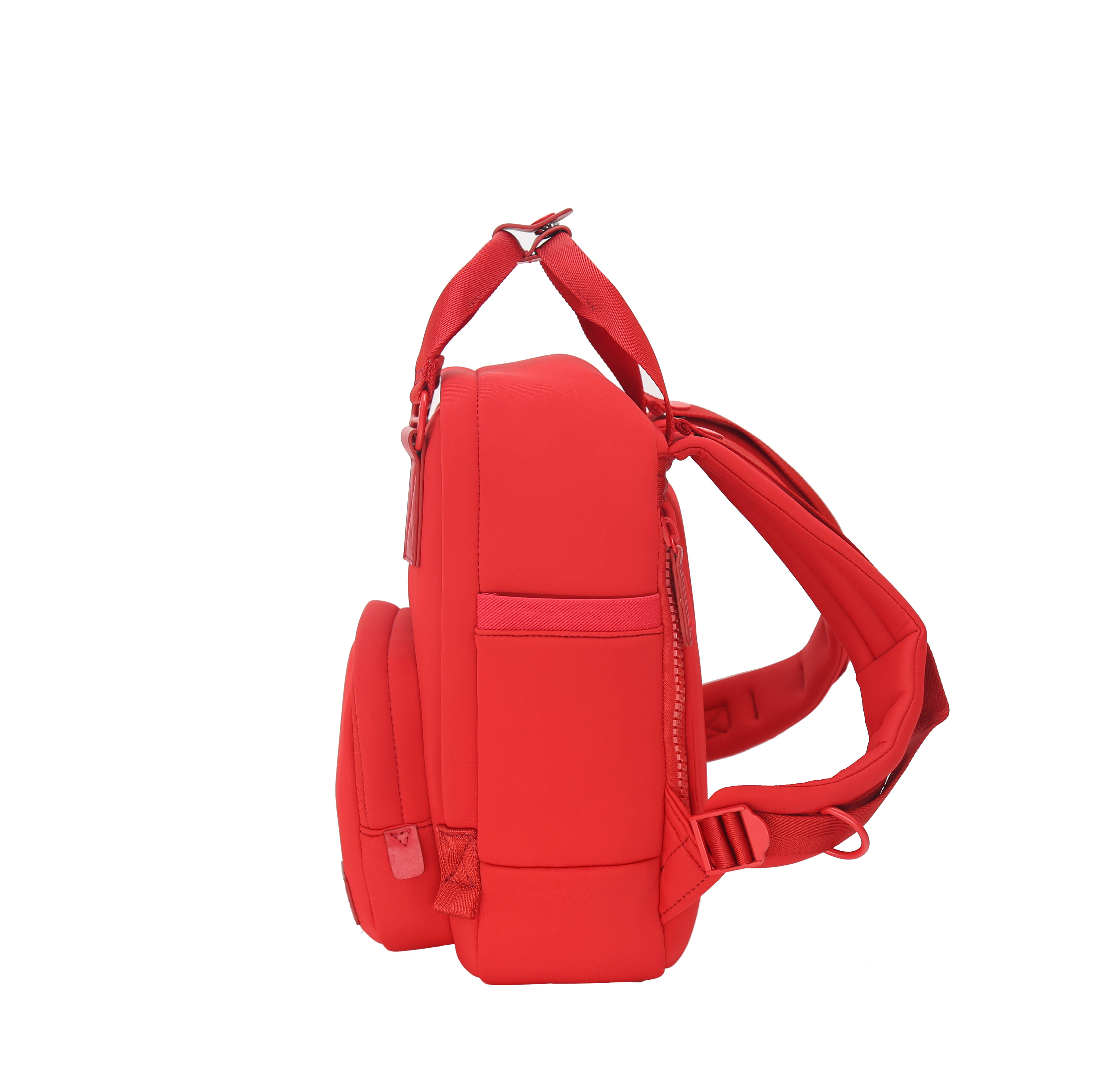 Cama Small Neoprene ELITE Cherry Tomato backpack showcasing its vibrant color and stylish design with multiple pockets.