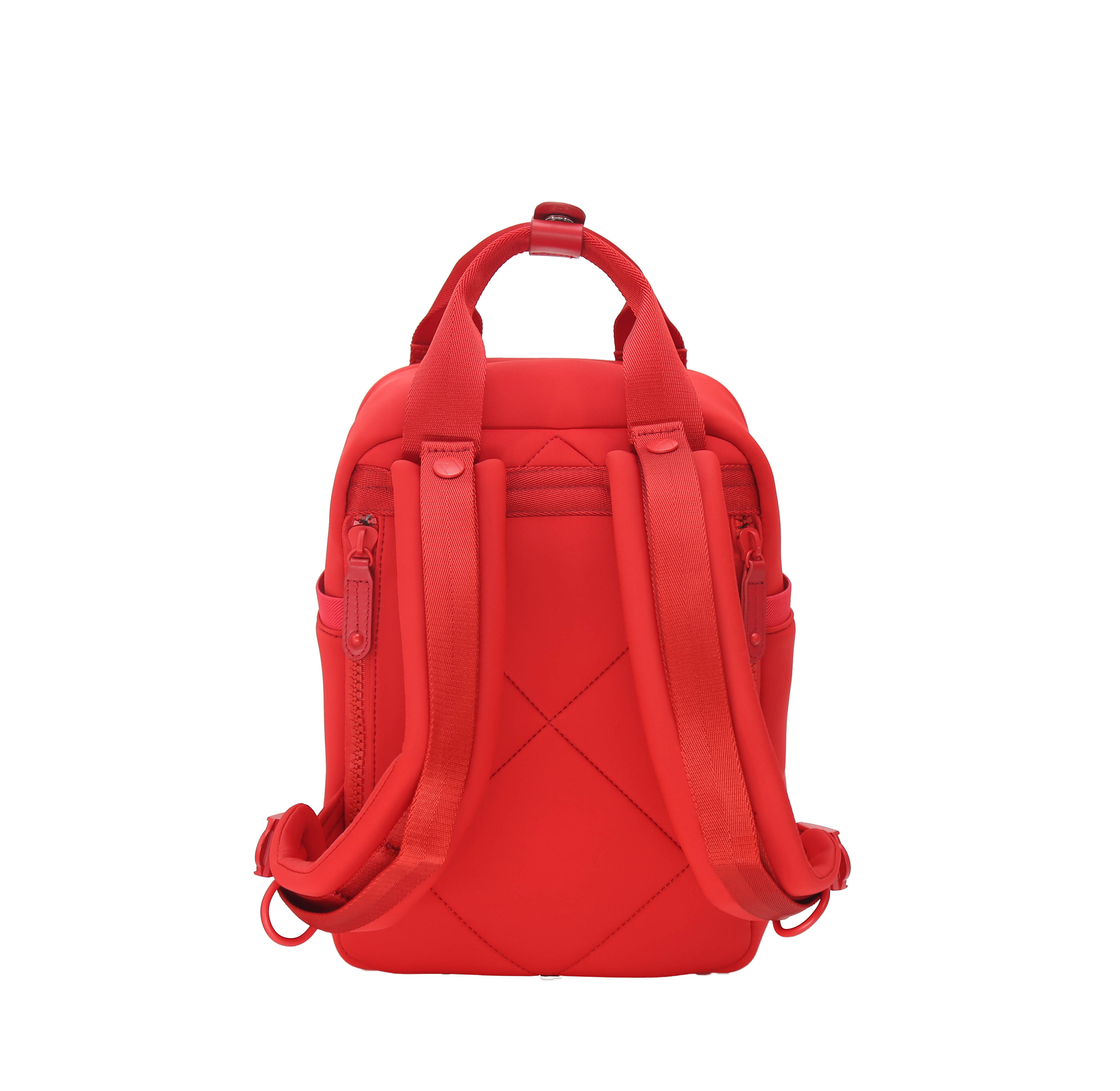 Cama Small Neoprene ELITE Cherry Tomato backpack showcasing its vibrant color and stylish design with multiple pockets.