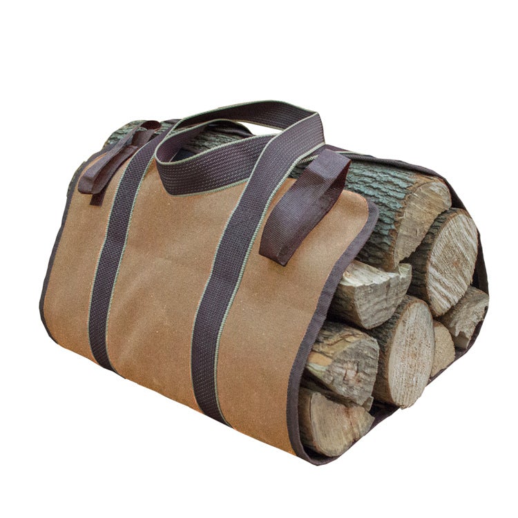 A portable canvas logging bag with large capacity, ideal for wood storage, featuring a modern and simple design.
